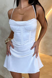 Niulatu White Halter Sheath Satin Short Birthday Party Dresses with Backless HZ1031