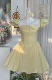Niulatu Butter Yellow Square Neck A-Line Short Birthday Party Dress Sweet Homecoming Dress HZ1031