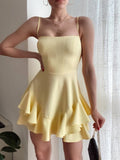 Niulatu Butter Yellow Spaghetti Straps A-Line Chiffon Short Cocktail Party Dress HZ1031