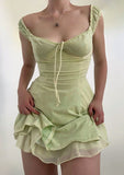 Niulatu Green Square Neck A-Line Tulle Short Party Dress for Birthday HZ1031