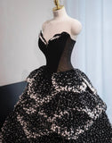 Niulatu Black Strapless A-Line Velvet Beaded Long Evening Gown Elegant Wedding Dress HZ1031