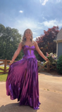 Niulatu Purple Strapless Sheath Long Prom Dresses Formal Evening Dresses HZ1031