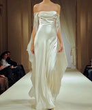 Niulatu White Spaghetti Straps Sheath Satin Long Prom Dresses Formal Evening Dresses with Open Back HZ1031