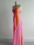 Niulatu Pink/Orange Halter Neck Sheath Chiffon Long Prom Dresses Vintage Evening Dress HZ1031