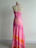 Niulatu Pink/Orange Halter Neck Sheath Chiffon Long Prom Dresses Vintage Evening Dress HZ1031
