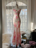 Niulatu Spaghetti Straps Printed Chiffon Mermaid Evening Gowns Backless Long Stunning Prom Dresses HZ1031