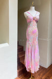 Niulatu Colorful Sweetheart Neck Mermaid Printed Chiffon Long Prom Dresses Vintage Gorgeous Evening Gowns HZ1031
