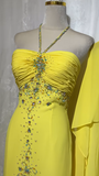 Niulatu Yellow Halter Neck Sheath Chiffon Beaded Hi-Lo Prom Dresses Elegant Wedding Guest Dresses HZ1031
