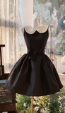 Niulatu Black A-line Satin Beading Short Birthday Dress Daily Evening Dress HZ1031