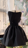 Niulatu Black A-line Satin Beading Short Birthday Dress Daily Evening Dress HZ1031