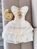 Niulatu White Strapless A-Line Chiffon Short Party Dress Birthday Dress with Starfish HZ1031