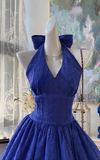 Niulatu Navy Blue Halter A-Line Short Party Dress Sweet 16 Dress with Open Back HZ1031