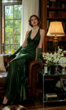 Niulatu Green Halter Sheath Beaded Chiffon Long Prom Dresses Elegant Green Evening Gowns HZ1031