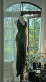 Niulatu Green Halter Sheath Beaded Chiffon Long Prom Dresses Elegant Green Evening Gowns HZ1031