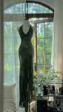 Niulatu Green Halter Sheath Beaded Chiffon Long Prom Dresses Elegant Green Evening Gowns HZ1031