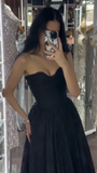Niulatu Black Strapless A-Line Tulle Long Prom Dresses Formal Evening Gowns HZ1031