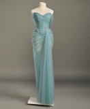 Niulatu Light Blue Off-shoulder Sheath Tulle Long Prom Dresses for Bar Mitzvah & Birthday HZ1031