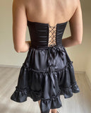 Niulatu Black Strapless Bodycon A-Line Satin Short Party Dress Fashionable Homecoming Dress HZ1031