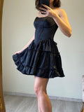 Niulatu Black Strapless Bodycon A-Line Satin Short Party Dress Fashionable Homecoming Dress HZ1031