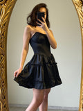 Niulatu Black Strapless Bodycon A-Line Satin Short Party Dress Fashionable Homecoming Dress HZ1031