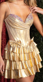 Niulatu Gold A-Line Spaghetti Straps Short Evening Dress Glitter Homecoming Dress HZ1031