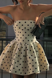 Niulatu Strapless Polka Dot A-Line Satin Short Party Dress HZ1031