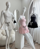 Niulatu Black Halter A-Line Satin Pleated Short Evening Dress Elegant Party Dress HZ1031