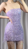 Niulatu Purple Strapless Bodycon Beaded Short Prom Dresses Glitter Homecoming Dress HZ1031