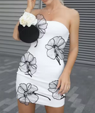 Niulatu White Strapless Birthday Dresses Sheath Satin White Short Formal Dresses Fashion Party Dresses HZ1031