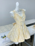 Niulatu Yellow A-Line V-Neck Lace Tulle Short Party Dress Birthday Dress HZ1031
