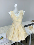 Niulatu Yellow A-Line V-Neck Lace Tulle Short Party Dress Birthday Dress HZ1031