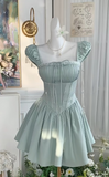 Niulatu Mint Green Square Neck A-Line Satin Pleated Short Birthday Evening Dress Party Dress HZ1031