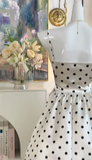 Niulatu Spaghetti Straps Polka Dot A-Line Satin Short Outdoor Party Dress Homecoming Dress HZ1031
