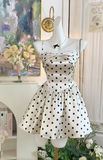 Niulatu Spaghetti Straps Polka Dot A-Line Satin Short Outdoor Party Dress Homecoming Dress HZ1031