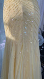 Niulatu Butter Yellow V-neck Mermaid Tulle Beaded Long Prom Dresses Vintage Evening Dress with Open Back HZ1031
