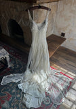 Niulatu White V-neck A-Line Tulle Beaded Long Prom Dresses Beautiful Trailing Wedding Dress with Sequins HZ1031