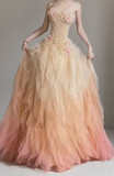 Niulatu Gradient Orange Strapless A-Line Tulle Long Prom Dresses Evening Gowns for Quincea?era HZ1031