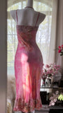 Niulatu Pink Square Neck Sheath Lace Chiffon Short Vintage Prom Dresses HZ1031