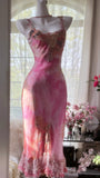 Niulatu Pink Square Neck Sheath Lace Chiffon Short Vintage Prom Dresses HZ1031