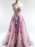 Niulatu Pink Sweetheart Neck A-Line Tulle Applique Long Prom Dresses Gorgeous Wedding Dress HZ1031