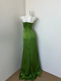 Niulatu Green Spaghetti Straps A-Line Satin Long Prom Dresses Formal Evening Dresses HZ1031