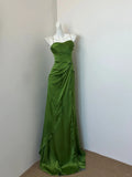 Niulatu Green Spaghetti Straps A-Line Satin Long Prom Dresses Formal Evening Dresses HZ1031