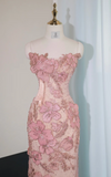 Niulatu Pink Strapless Mermaid Evening Gowns with Embroidered Appliques Stunning Prom Dresses with Beading HZ1031