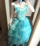 Niulatu Turquoise Square Neck A-Line Layered Tulle Long Prom Dress for Graduation Prom & Quincea?era HZ1031