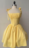 Niulatu Yellow Spaghetti Straps A-Line Satin Short Birthday Party Dress Sweet 16 Dress HZ1031