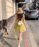 Niulatu Yellow Strap Tulle Short Summer Dress HZ1031