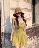 Niulatu Yellow Strap Tulle Short Summer Dress HZ1031