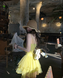 Niulatu Yellow Strap Tulle Short Summer Dress HZ1031