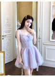 Niulatu Purple Square Neck A-Line Tulle Short Evening Dress for Birthday Cute Homecoming Dress HZ1031