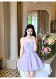 Niulatu Purple Square Neck A-Line Tulle Short Evening Dress for Birthday Cute Homecoming Dress HZ1031